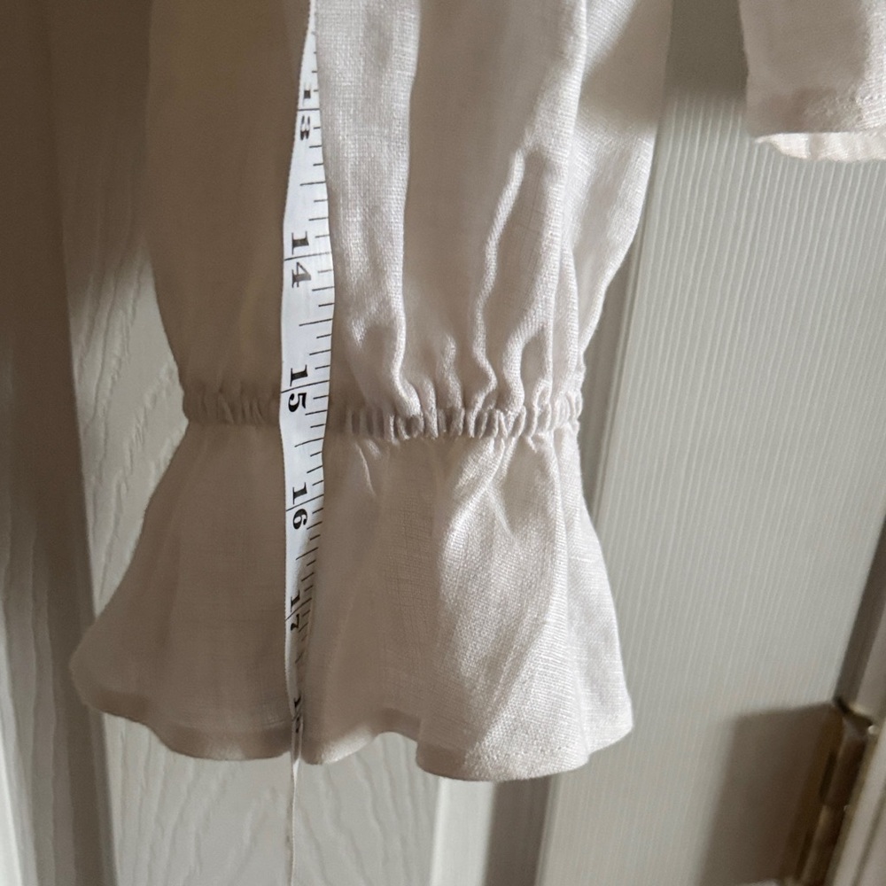 Reformation Linen Cream Ruffle Crop Blouse - Picture 5 of 12